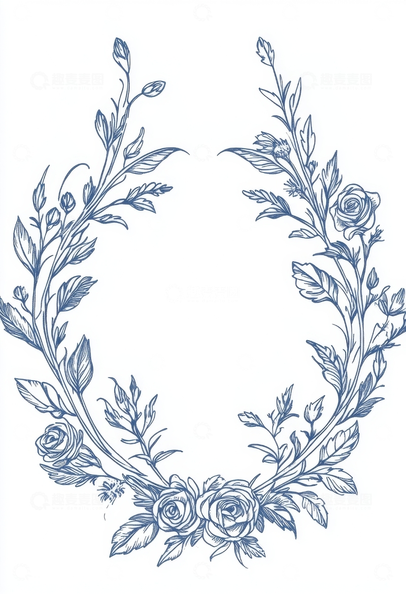 高清大图下载【趣麦麦图】蓝色花卉拱形装饰图案