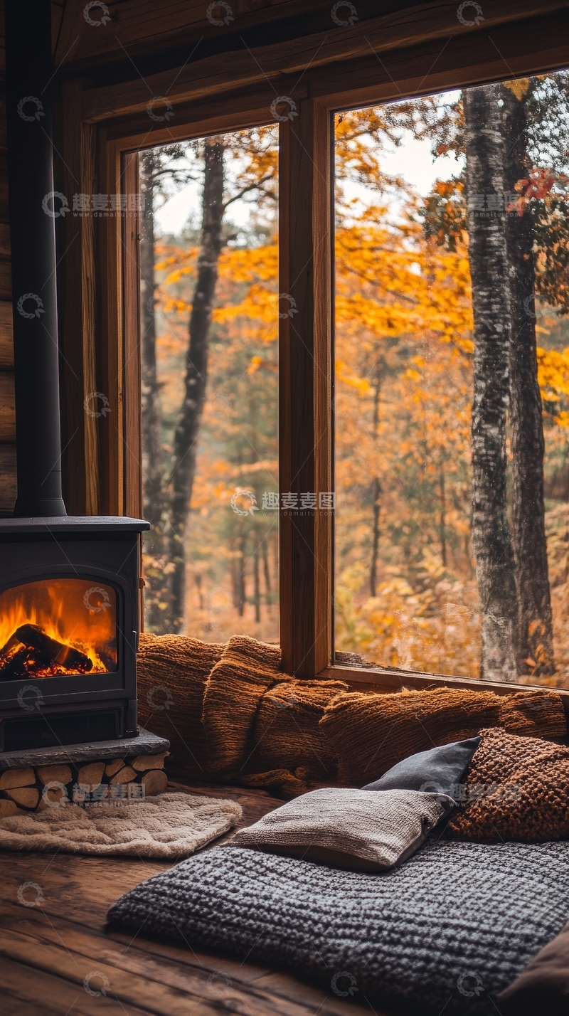 高清大图下载【趣麦麦图】秋日林间小屋的温馨角落