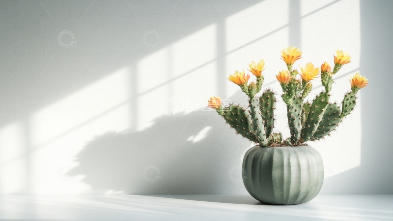 高清大图下载【趣麦麦图】窗边阳光下的仙人掌盆栽