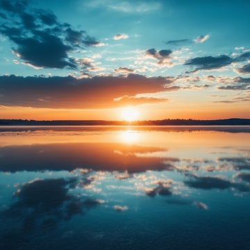 湖面夕阳倒影