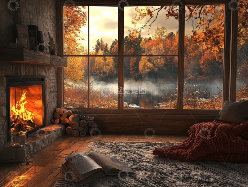 高清大图下载【趣麦麦图】秋日暖室，炉火与书卷