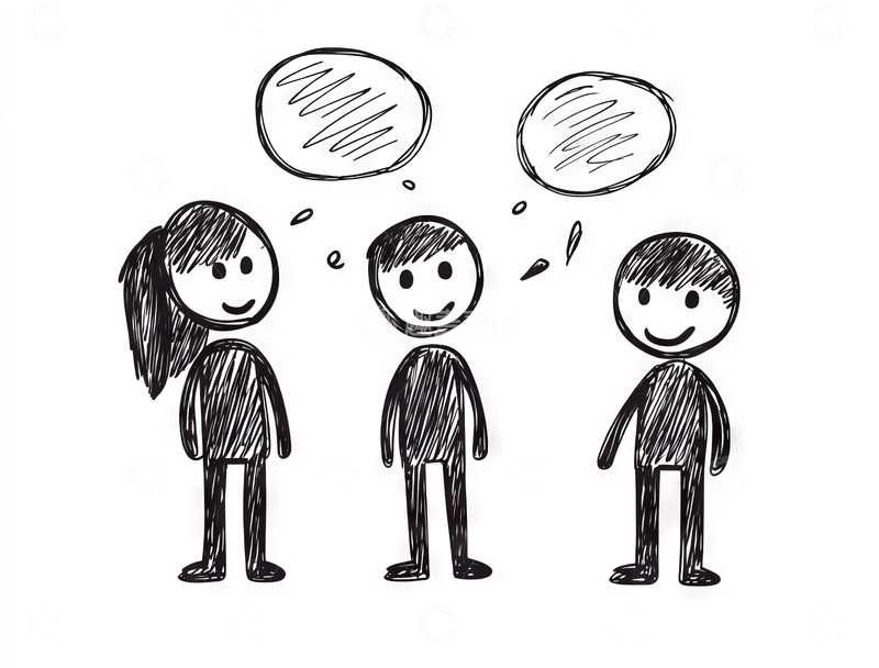 高清大图下载【趣麦麦图】三人对话，头顶空白对话框