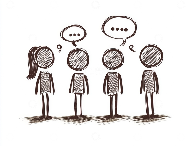 高清大图下载【趣麦麦图】四人对话场景简笔画