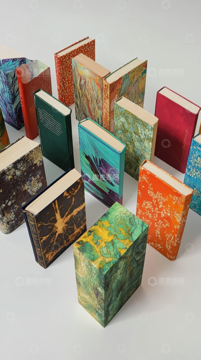 高清大图下载【趣麦麦图】色彩斑斓的手工书堆叠展示