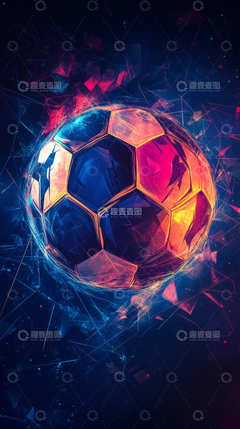 高清大图下载【趣麦麦图】炫彩足球：几何光影艺术