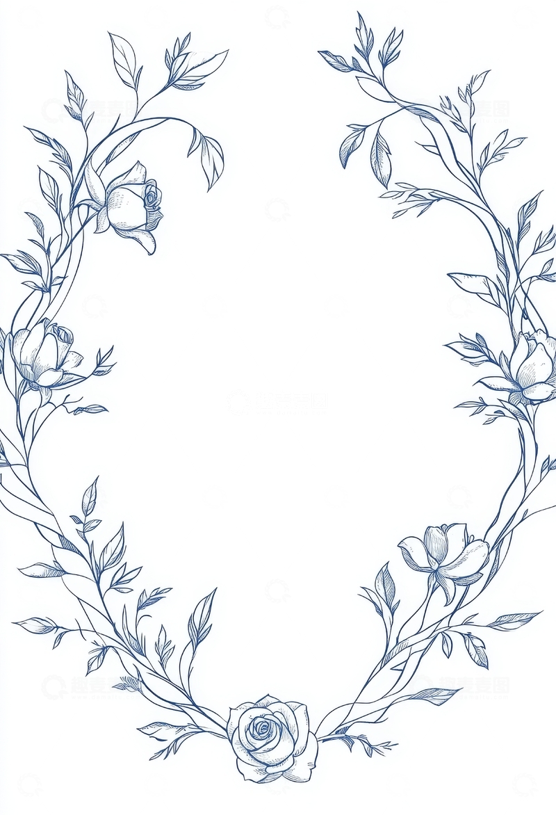 高清大图下载【趣麦麦图】蓝色花卉边框设计