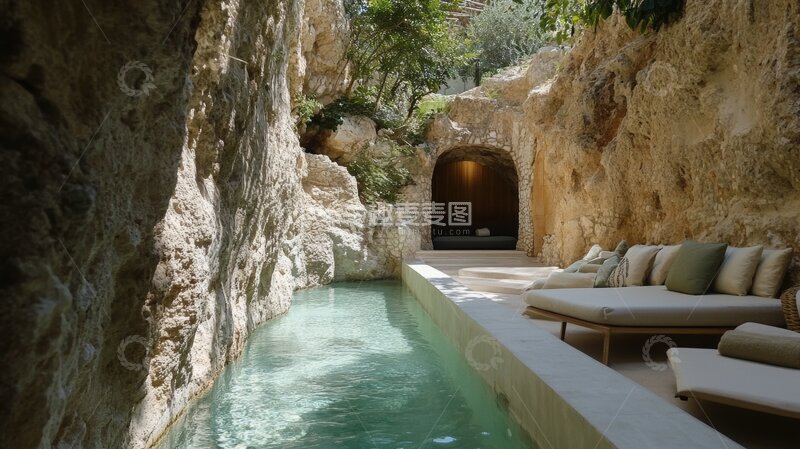 高清大图下载【趣麦麦图】岩洞中的泳池与休闲区