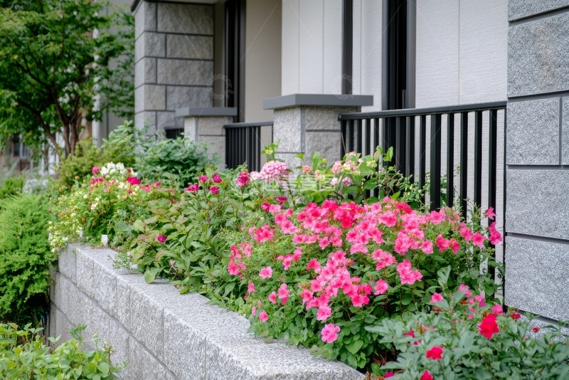 高清大图下载【趣麦麦图】花坛与现代建筑外墙