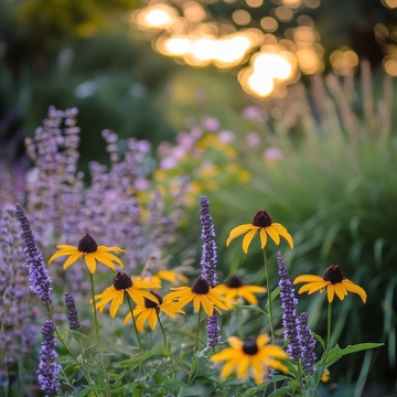 花园中的紫色与黄色花朵