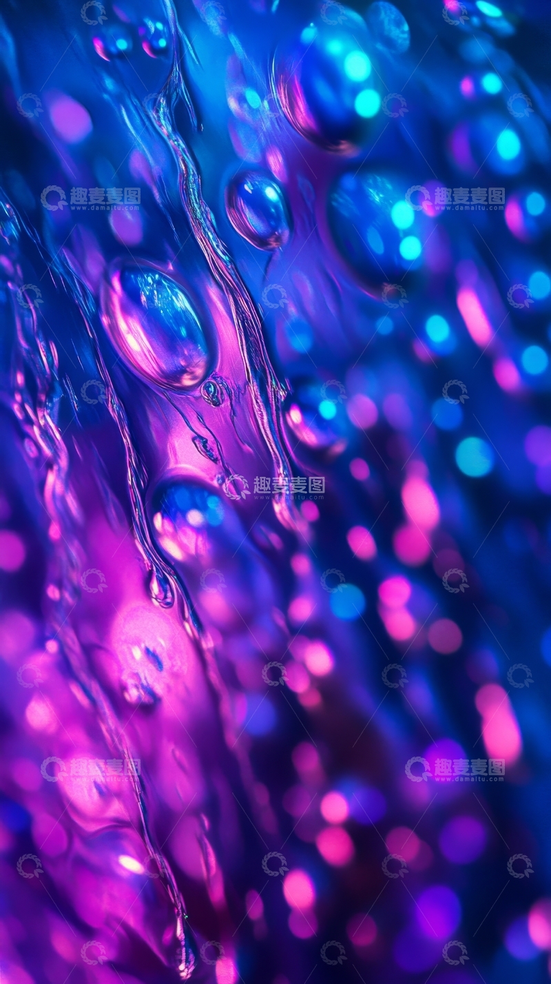 高清大图下载【趣麦麦图】霓虹色彩下的水滴特写