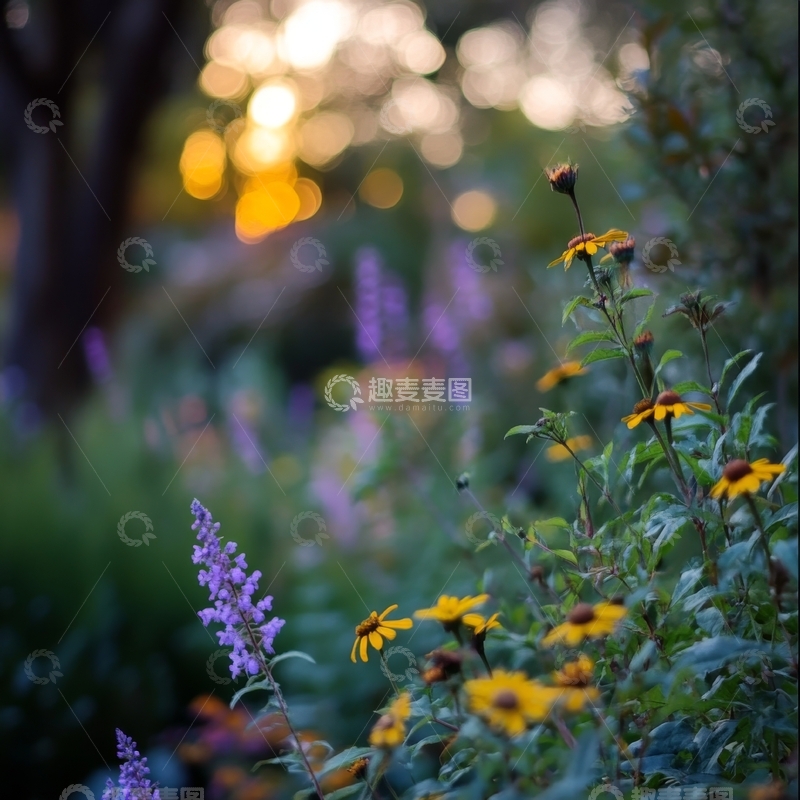 高清大图下载【趣麦麦图】夕阳下的花园花朵