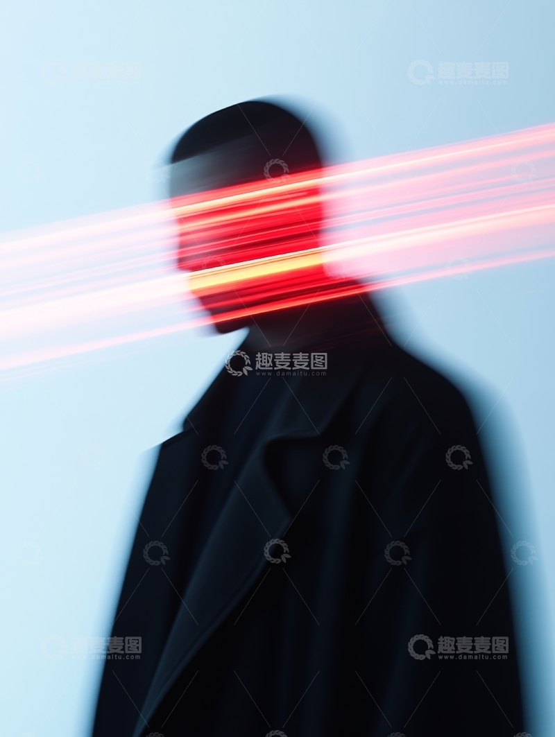 高清大图下载【趣麦麦图】红光穿越，神秘人物剪影