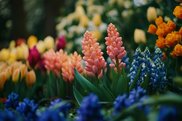 色彩斑斓的花丛特写