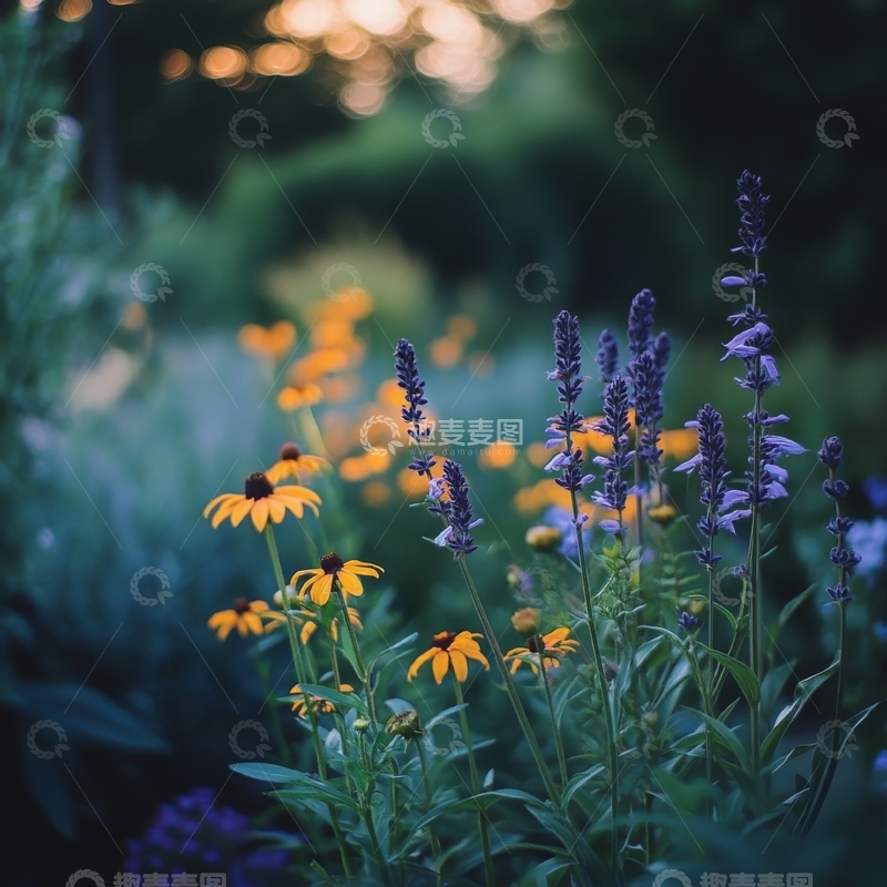 高清大图下载【趣麦麦图】花园中的薰衣草与金光菊