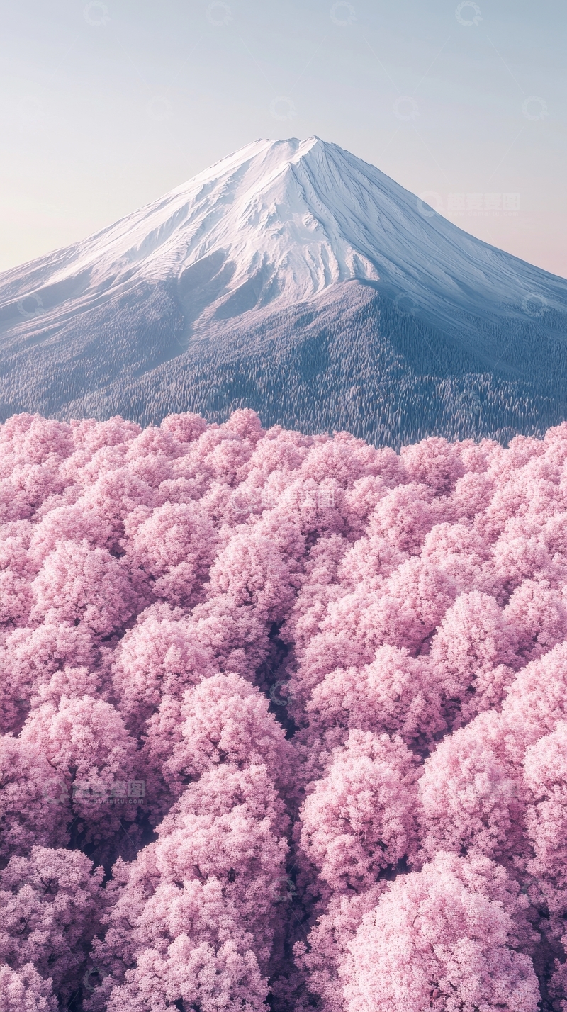 高清大图下载【趣麦麦图】雪山脚下粉红花海