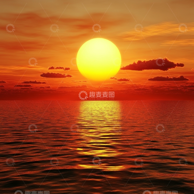 高清大图下载【趣麦麦图】夕阳映照海面，金色光辉