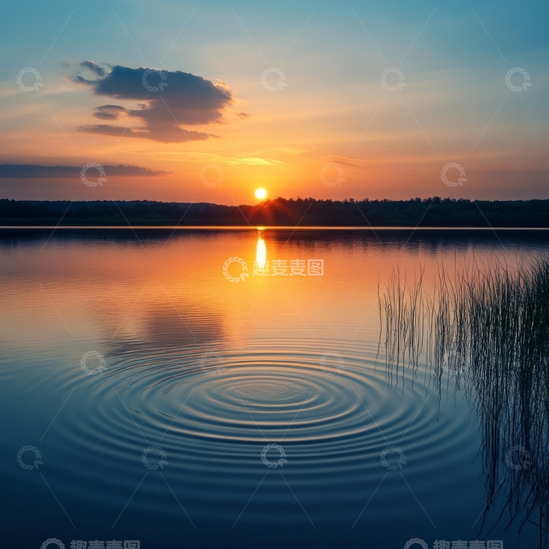 高清大图下载【趣麦麦图】夕阳湖面波纹