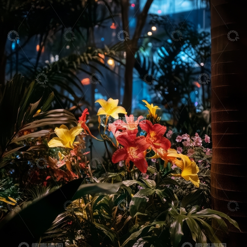 高清大图下载【趣麦麦图】夜色中的热带花卉