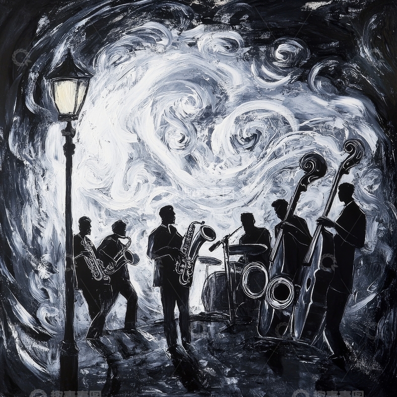 高清大图下载【趣麦麦图】夜色中的音乐家剪影