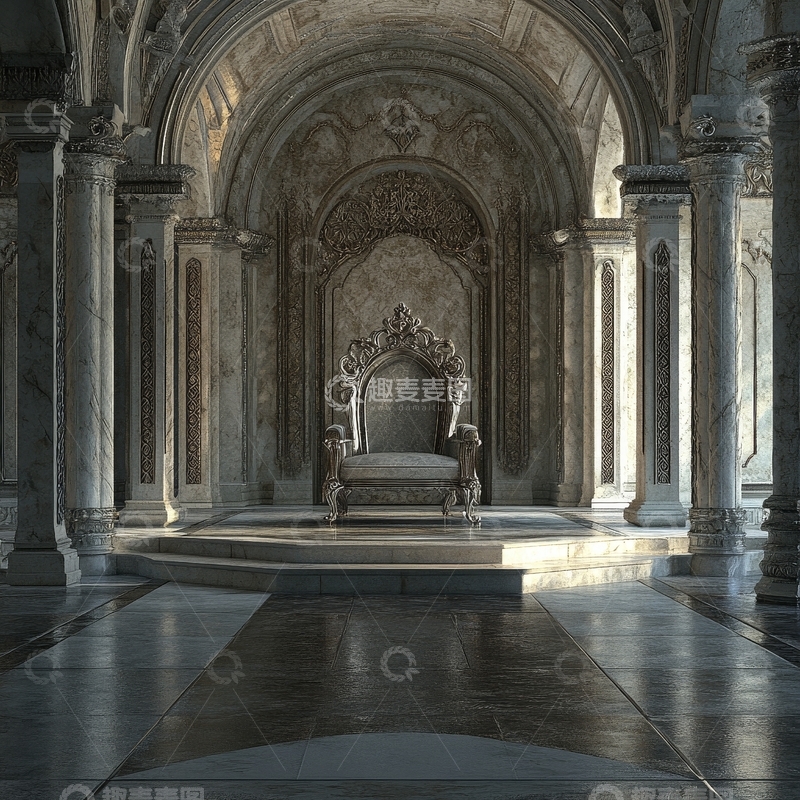 高清大图下载【趣麦麦图】宏伟宫殿内的华丽王座