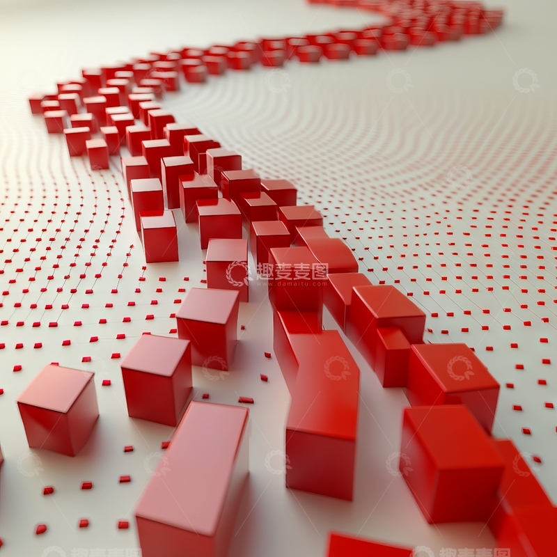 高清大图下载【趣麦麦图】红色立方体排列的抽象图案