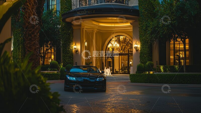 高清大图下载【趣麦麦图】豪华别墅入口夜景
