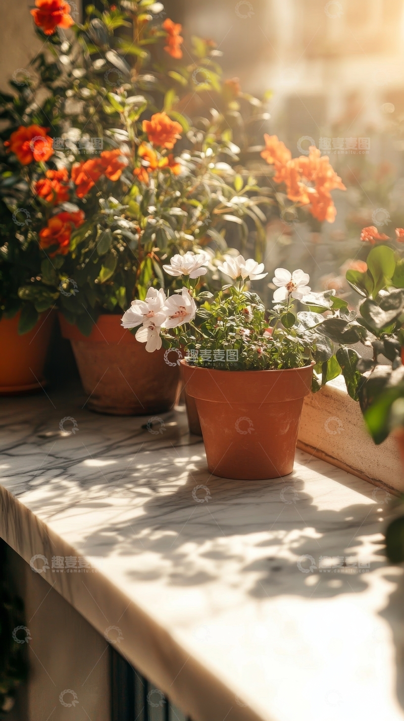 高清大图下载【趣麦麦图】阳台上的盆栽花卉