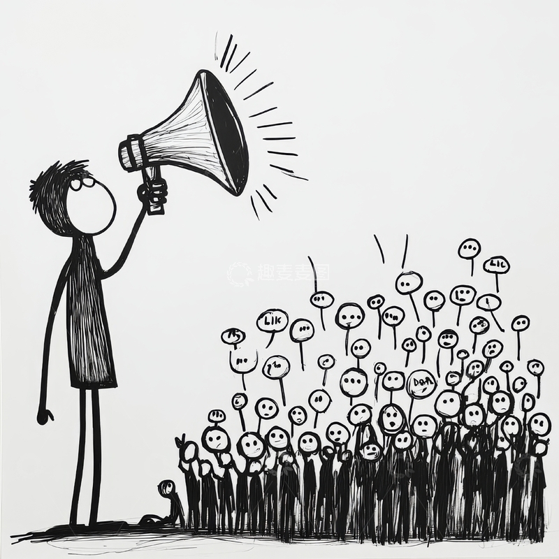 高清大图下载【趣麦麦图】手持喇叭向人群喊话的场景