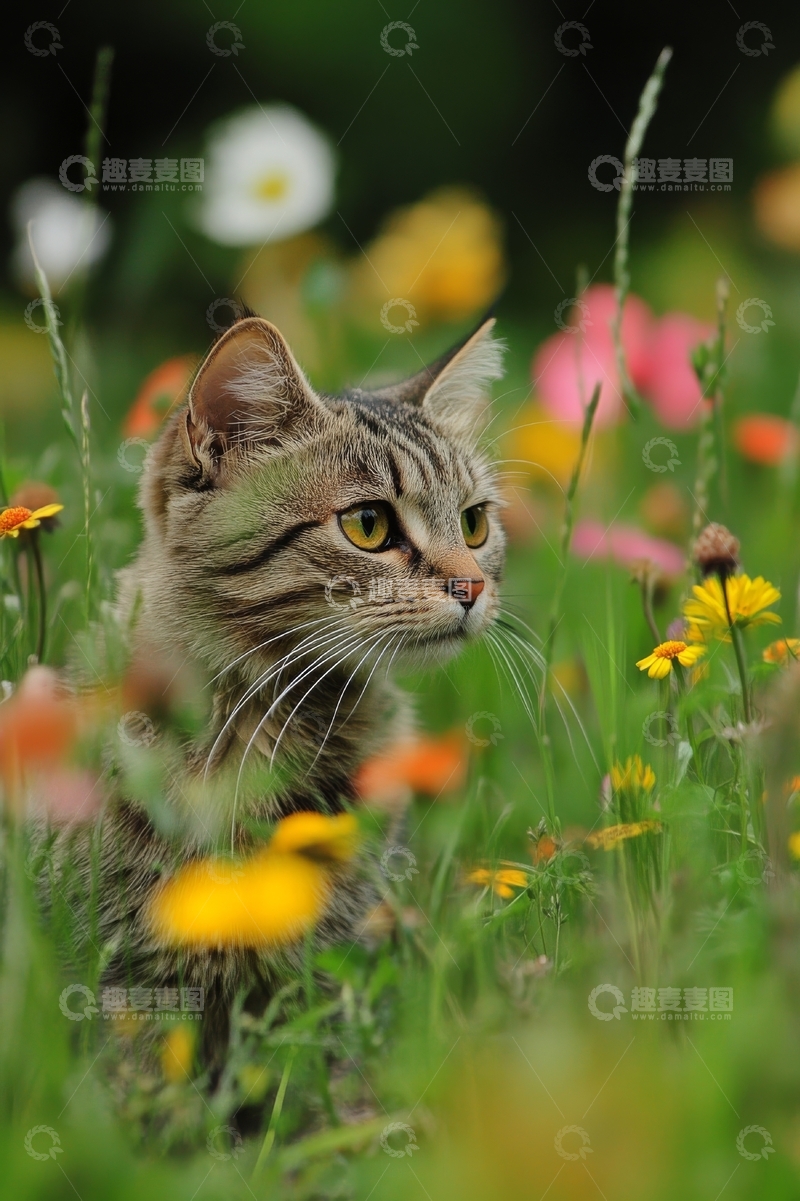 高清大图下载【趣麦麦图】花丛中的猫咪