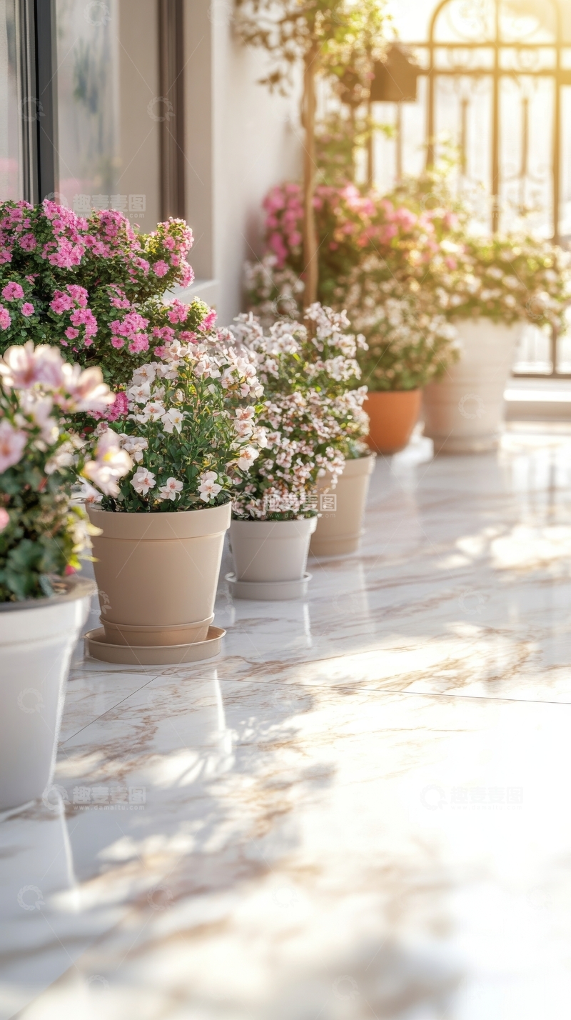 高清大图下载【趣麦麦图】阳台上的盆栽花卉