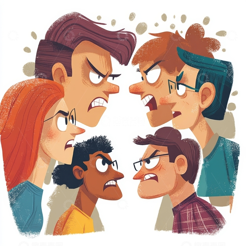 高清大图下载【趣麦麦图】六人对峙，表情各异