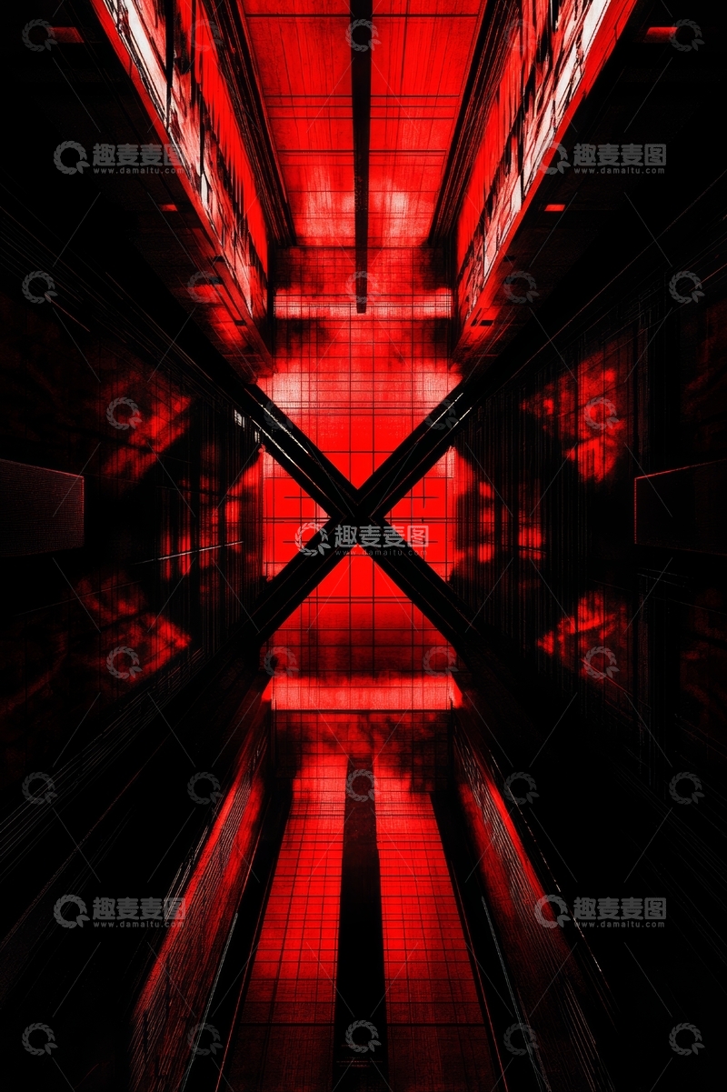 高清大图下载【趣麦麦图】红色光影走廊的对称美学