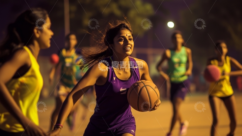 高清大图下载【趣麦麦图】女子篮球赛夜间激烈对决