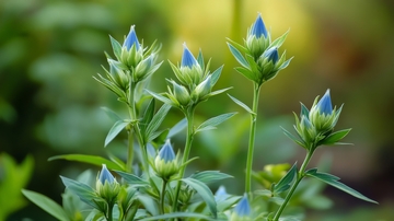 蓝花蕾在绿叶中绽放