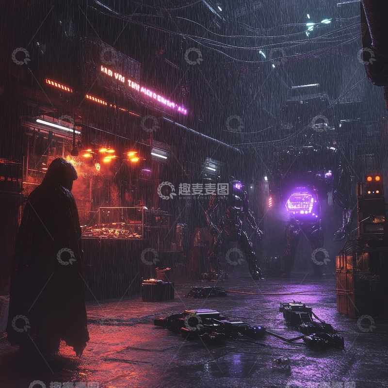 高清大图下载【趣麦麦图】雨夜街头的神秘身影