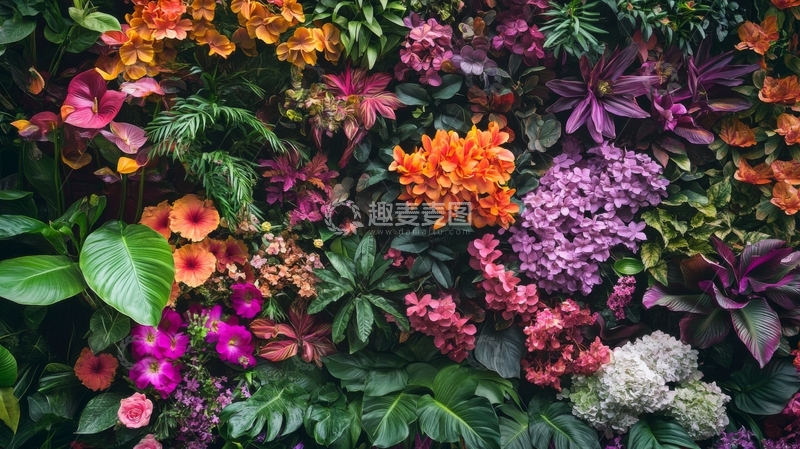 高清大图下载【趣麦麦图】多彩花卉墙，生机勃勃