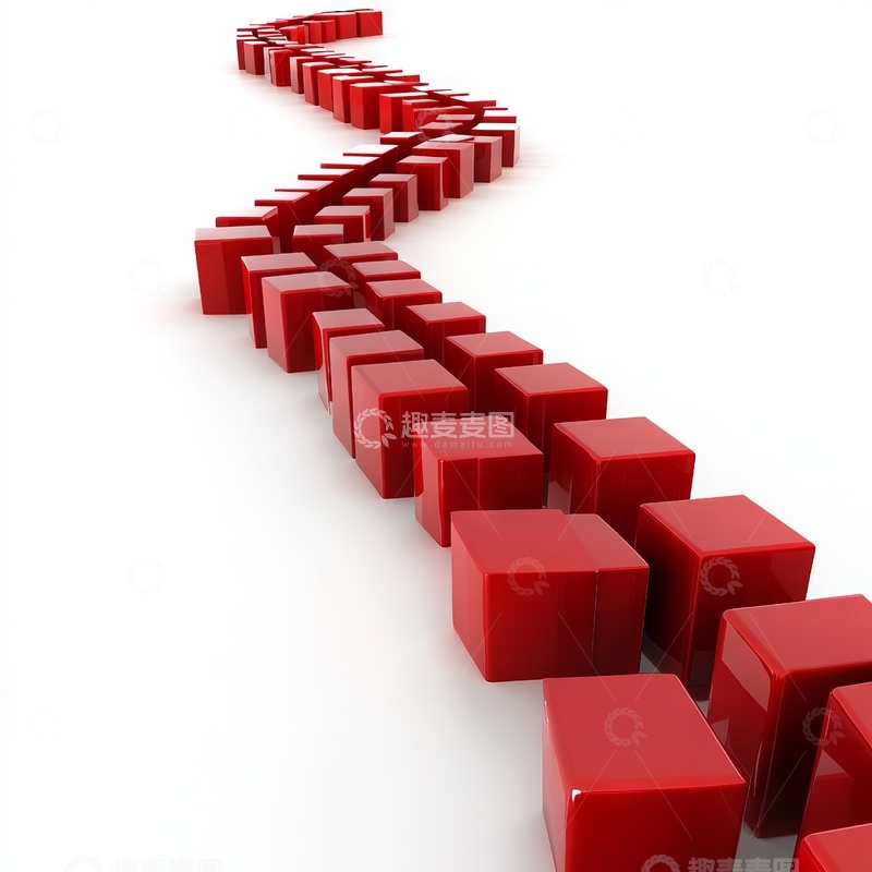高清大图下载【趣麦麦图】红色立方体的多米诺骨牌效应