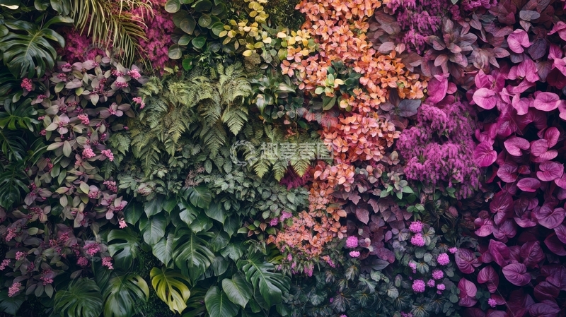 高清大图下载【趣麦麦图】多彩植物墙的自然景观
