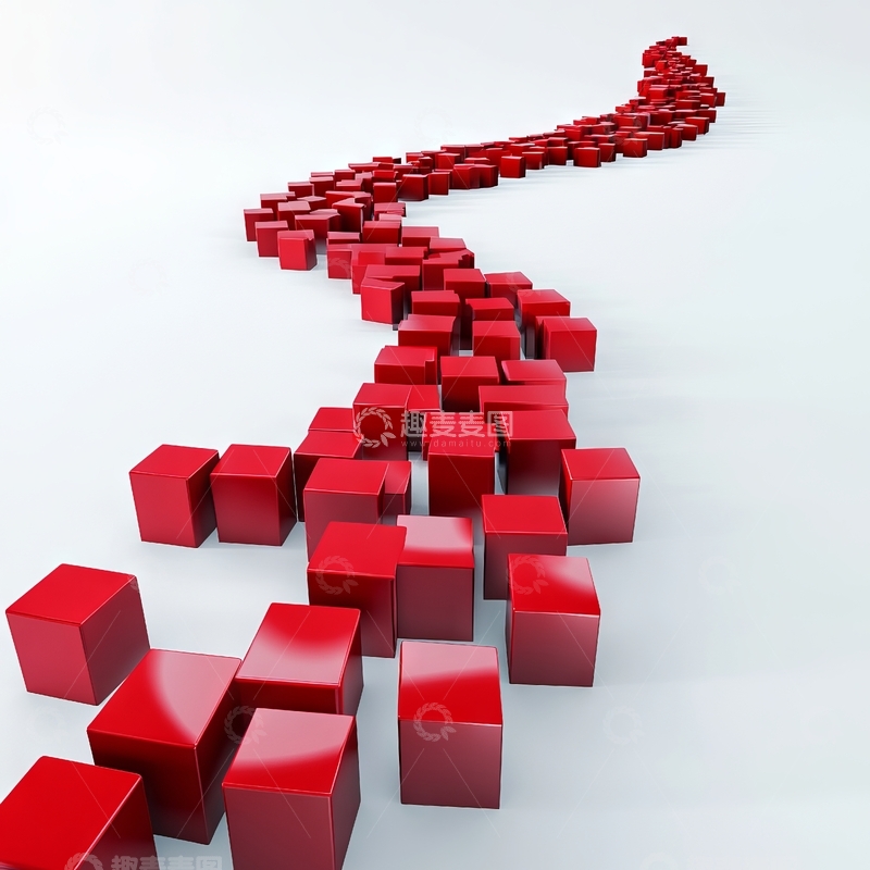高清大图下载【趣麦麦图】红色立方体蜿蜒排列