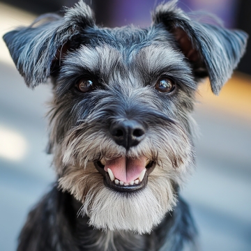 微笑的灰色小狗特写