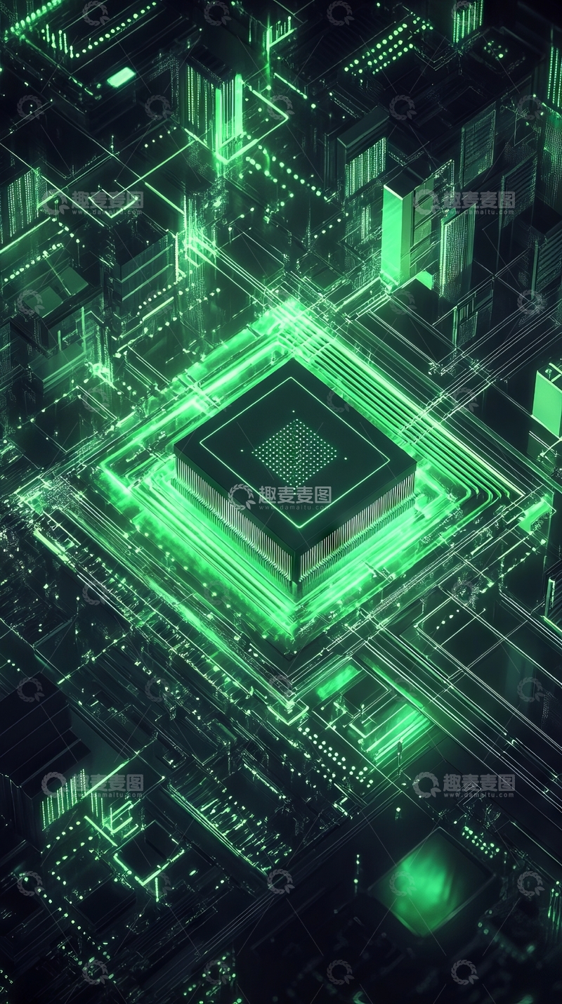 高清大图下载【趣麦麦图】绿色科技电路板的未来城市