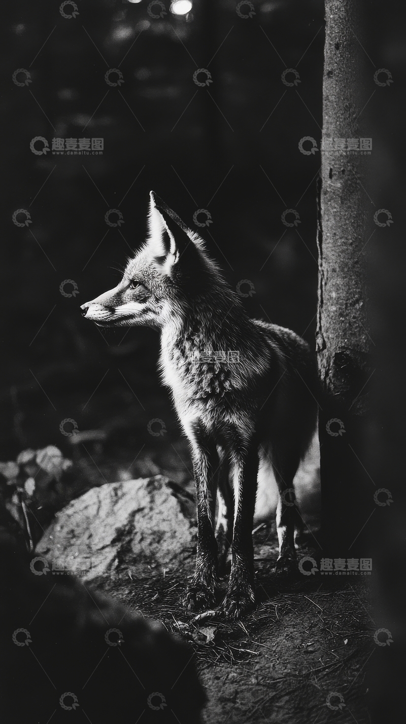 高清大图下载【趣麦麦图】夜色中的狐狸侧影