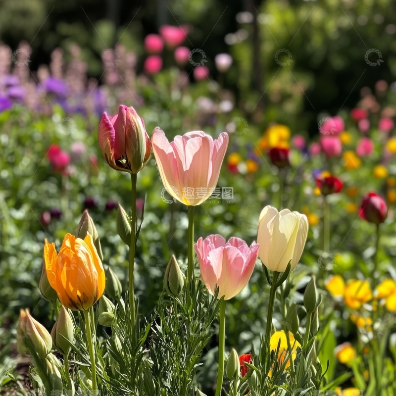 高清大图下载【趣麦麦图】花园中的多彩郁金香