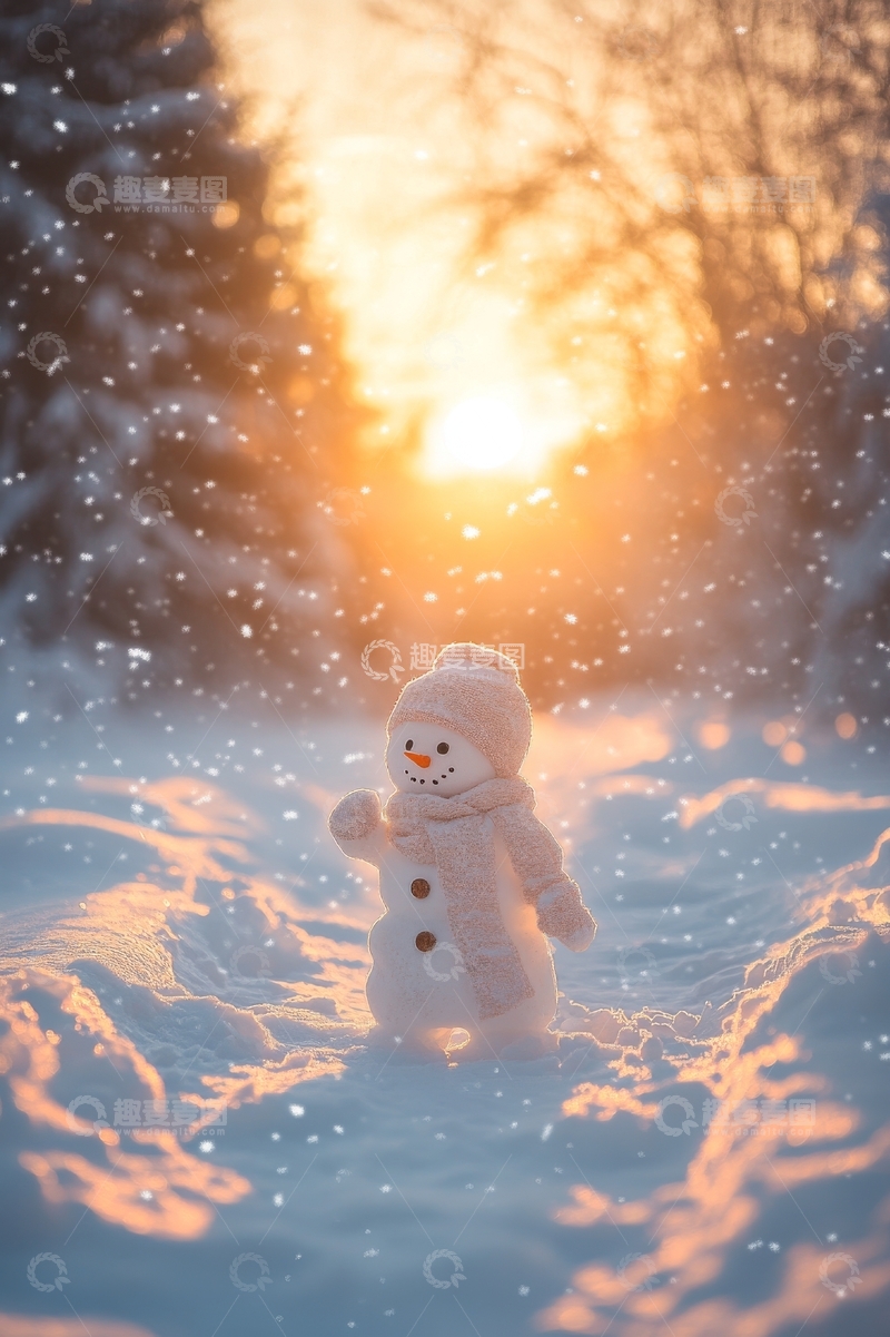 高清大图下载【趣麦麦图】雪地里的微笑雪人