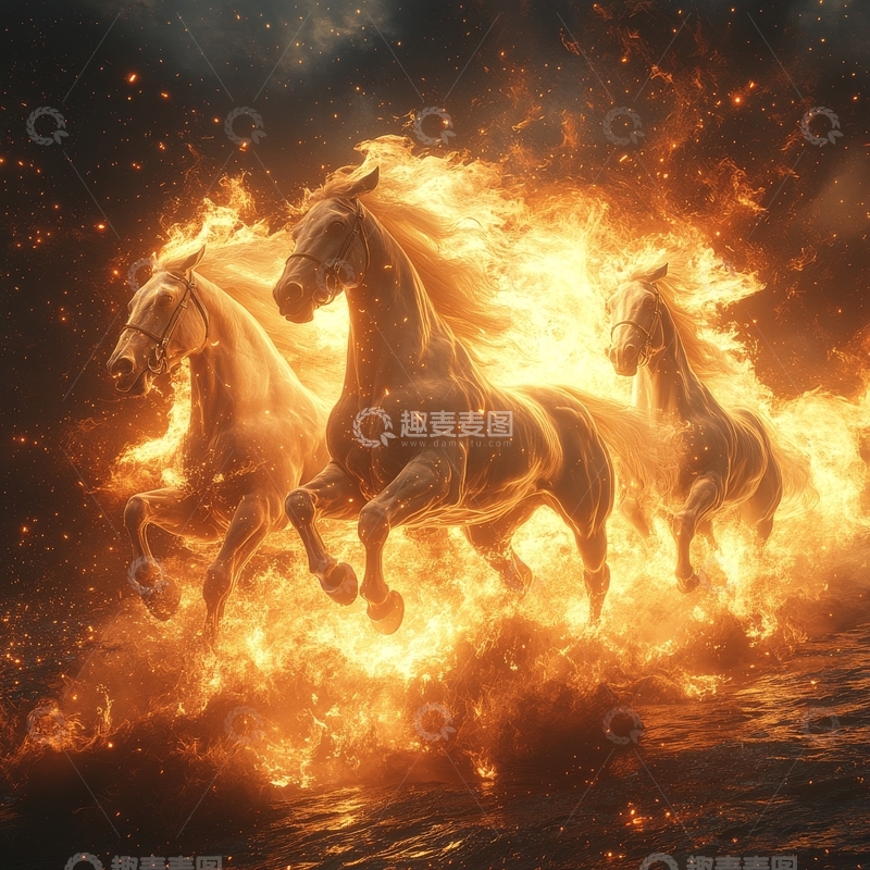 高清大图下载【趣麦麦图】烈焰中的奔腾骏马