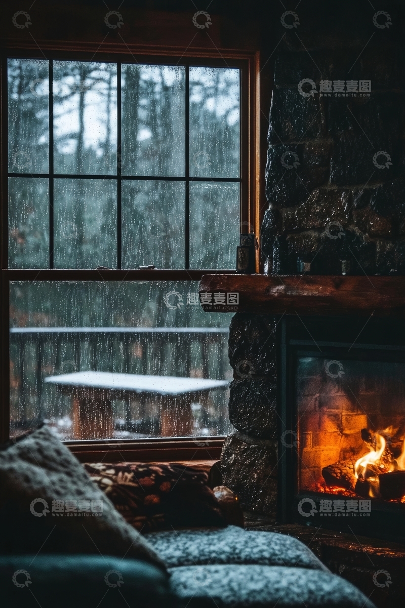 高清大图下载【趣麦麦图】雪夜炉火旁的温馨角落