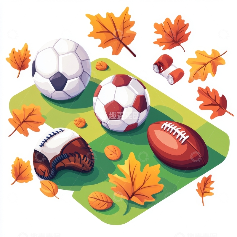 高清大图下载【趣麦麦图】秋季运动球类与落叶