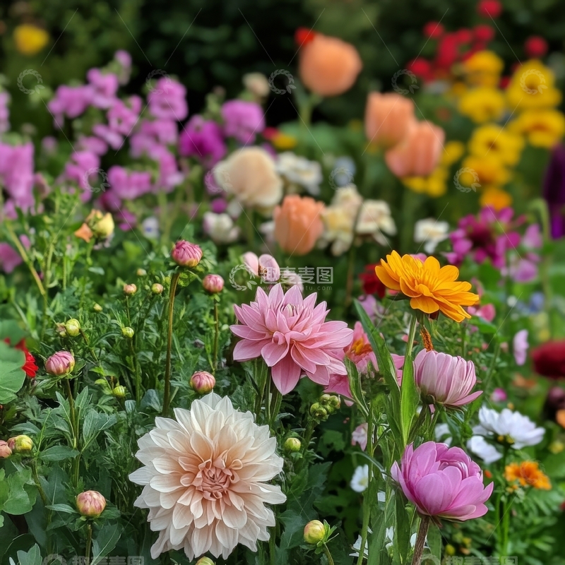 高清大图下载【趣麦麦图】多彩花园中的盛开花朵