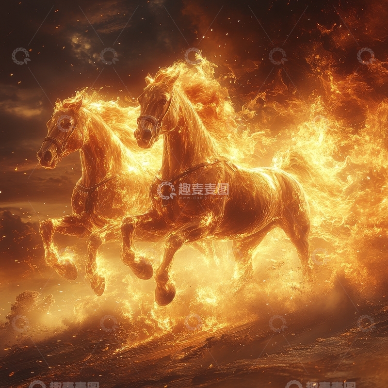 高清大图下载【趣麦麦图】烈焰中的奔腾骏马