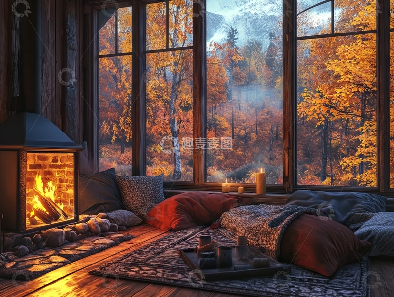 高清大图下载【趣麦麦图】秋日森林旁的温馨室内